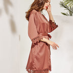 Satin Lace Bridal Party Robe - Sophia Design