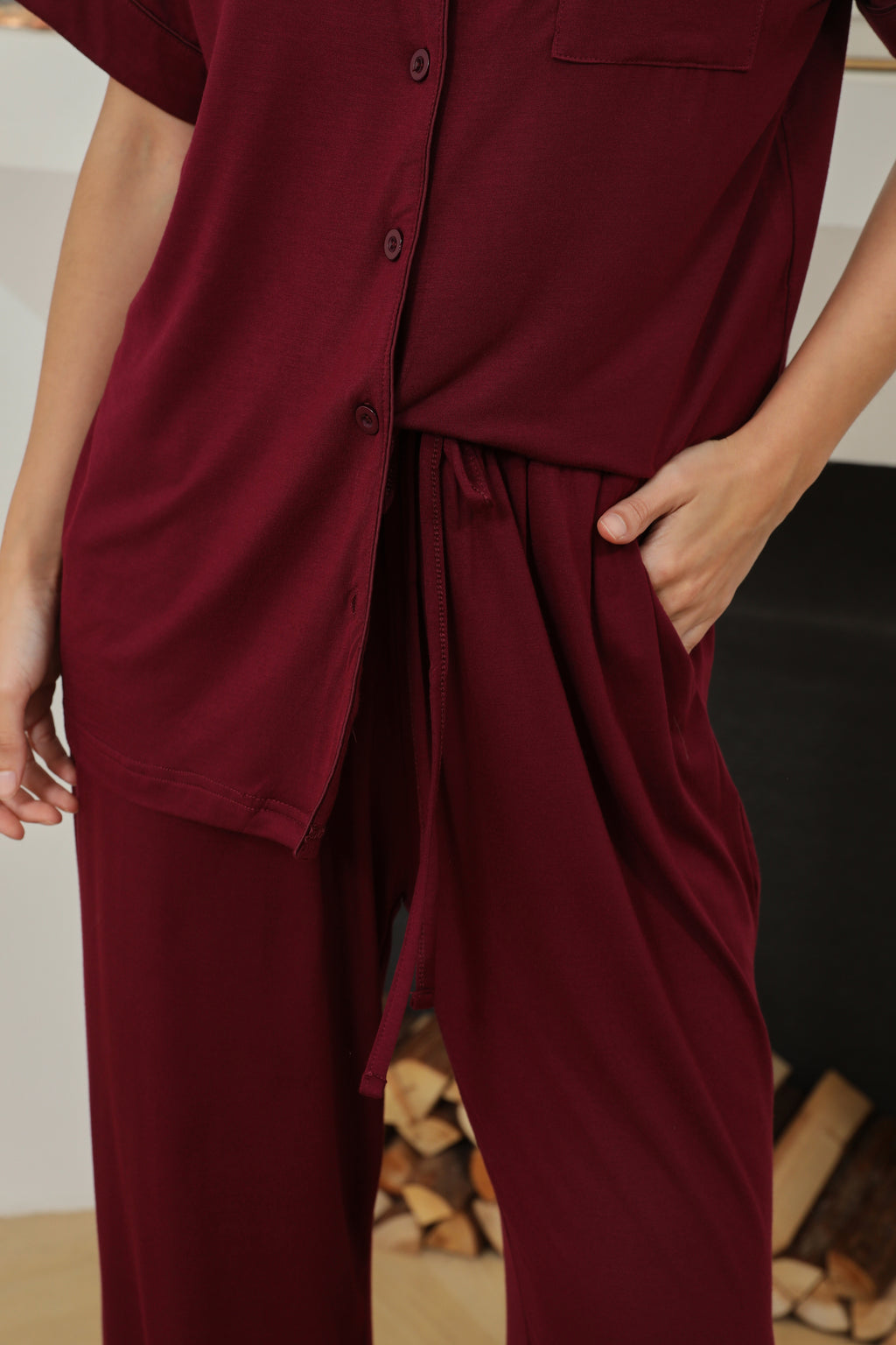 'Sophia' Relaxed Short Sleeved Long Pyjama Set
