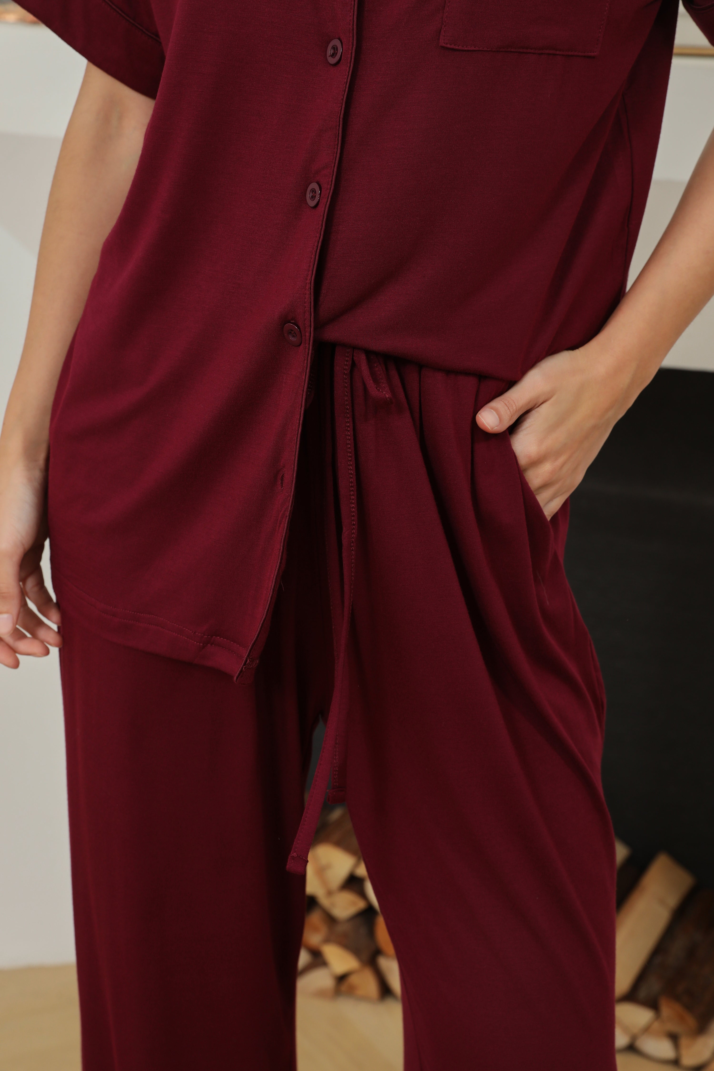 'Sophia' Relaxed Short Sleeved Long Pyjama Set