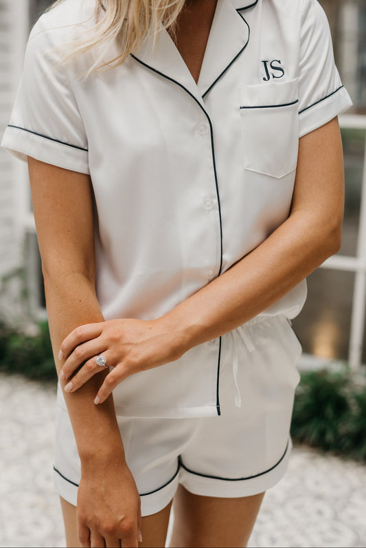 Embroidered Monogrammed Satin Pyjamas