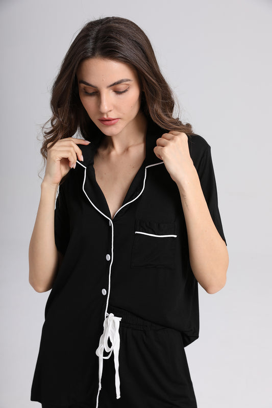 Embroidered Personalised Model Pyjamas - Black