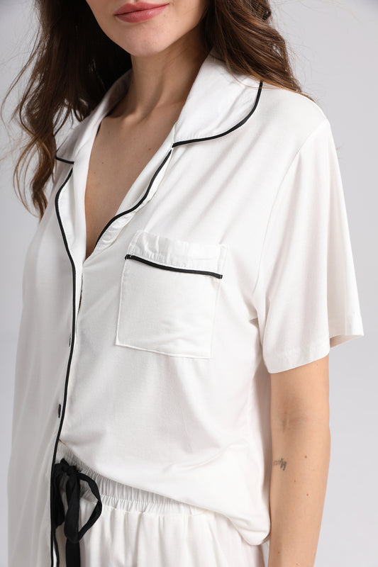 Embroidered Personalised Model Pyjamas - Ivory