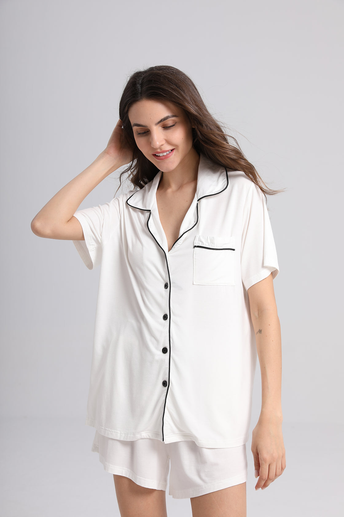 Embroidered Personalised Model Pyjamas - Ivory