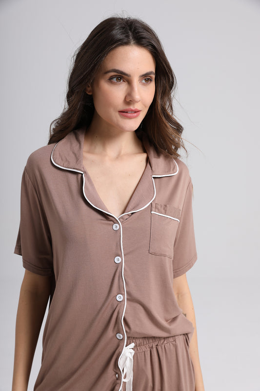 Embroidered Personalised Model Pyjamas - Mocha