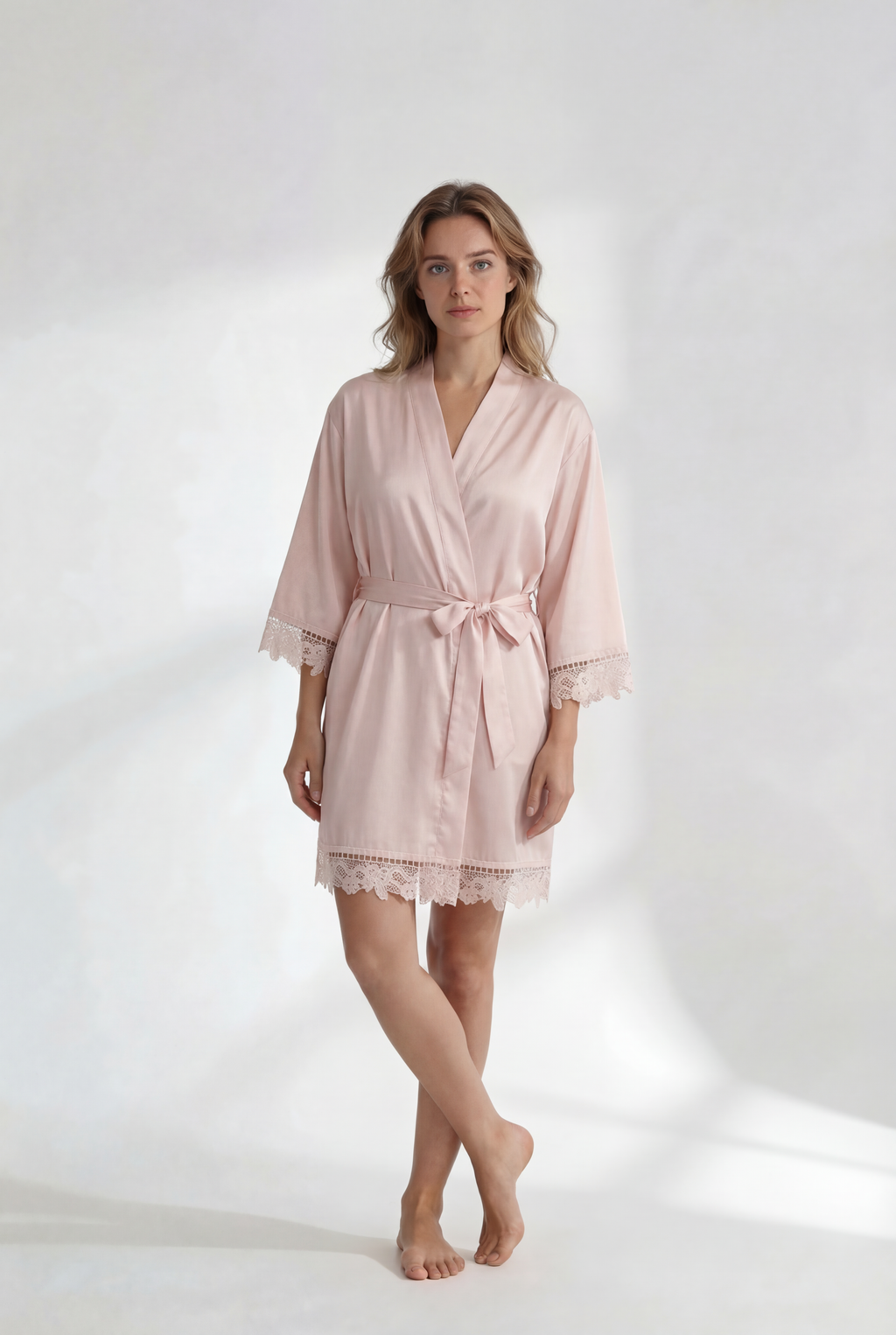 Satin Lace Bridal Party Robe - Sophia Design