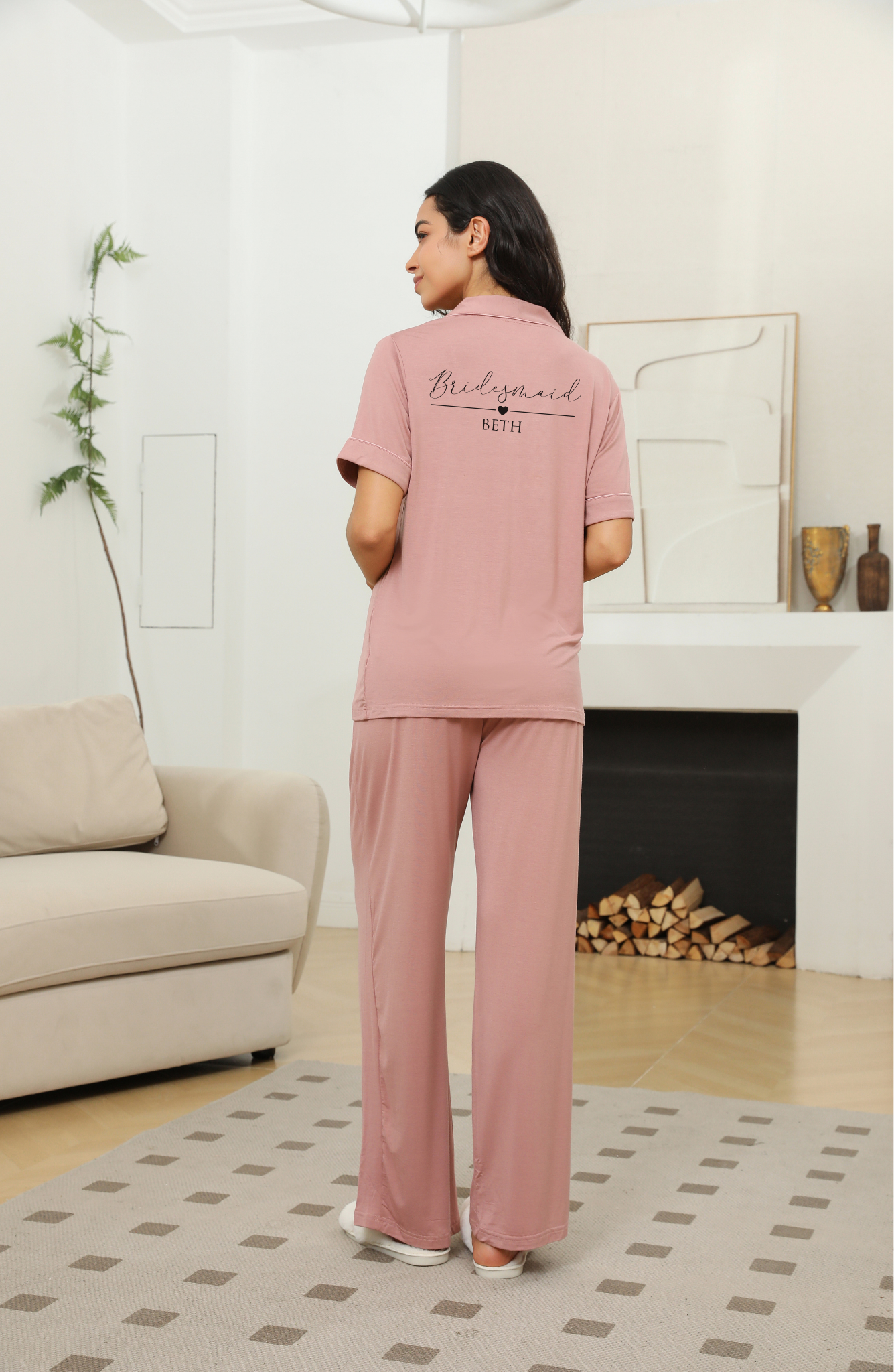 'Sophia' Relaxed Short Sleeved Long Pyjama Set